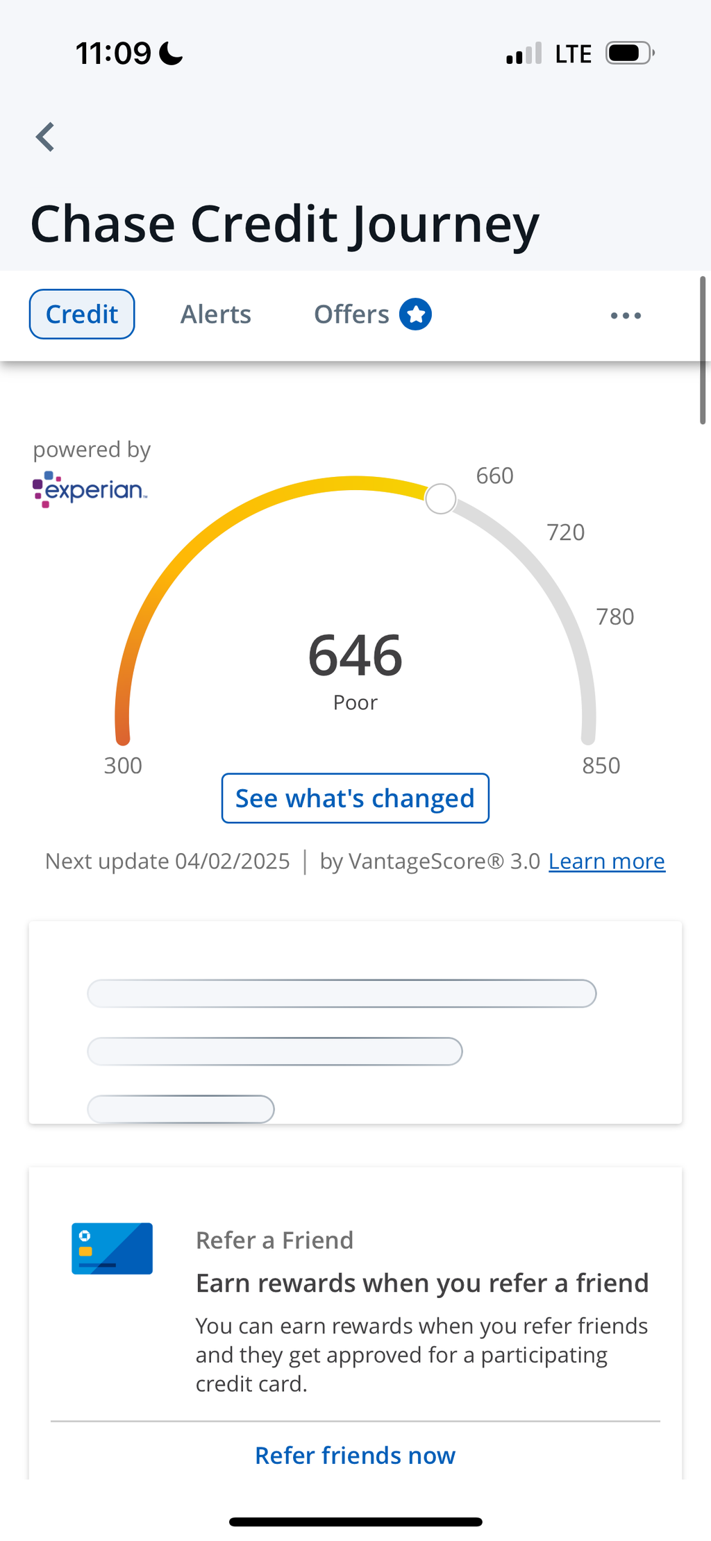 Credit score as of March 27, 2025: 646